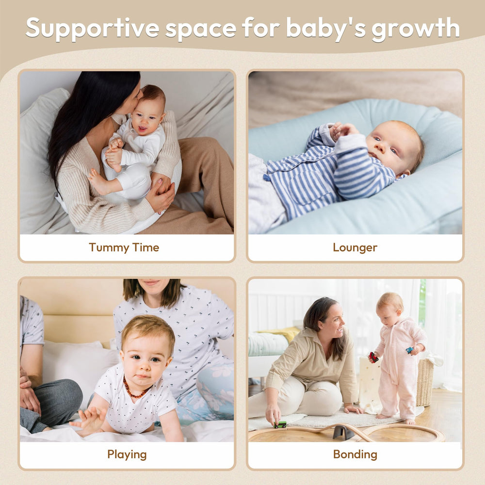 Freelooper Baby Lounger lightweight and portable for travel between rooms and grandparents' homes.