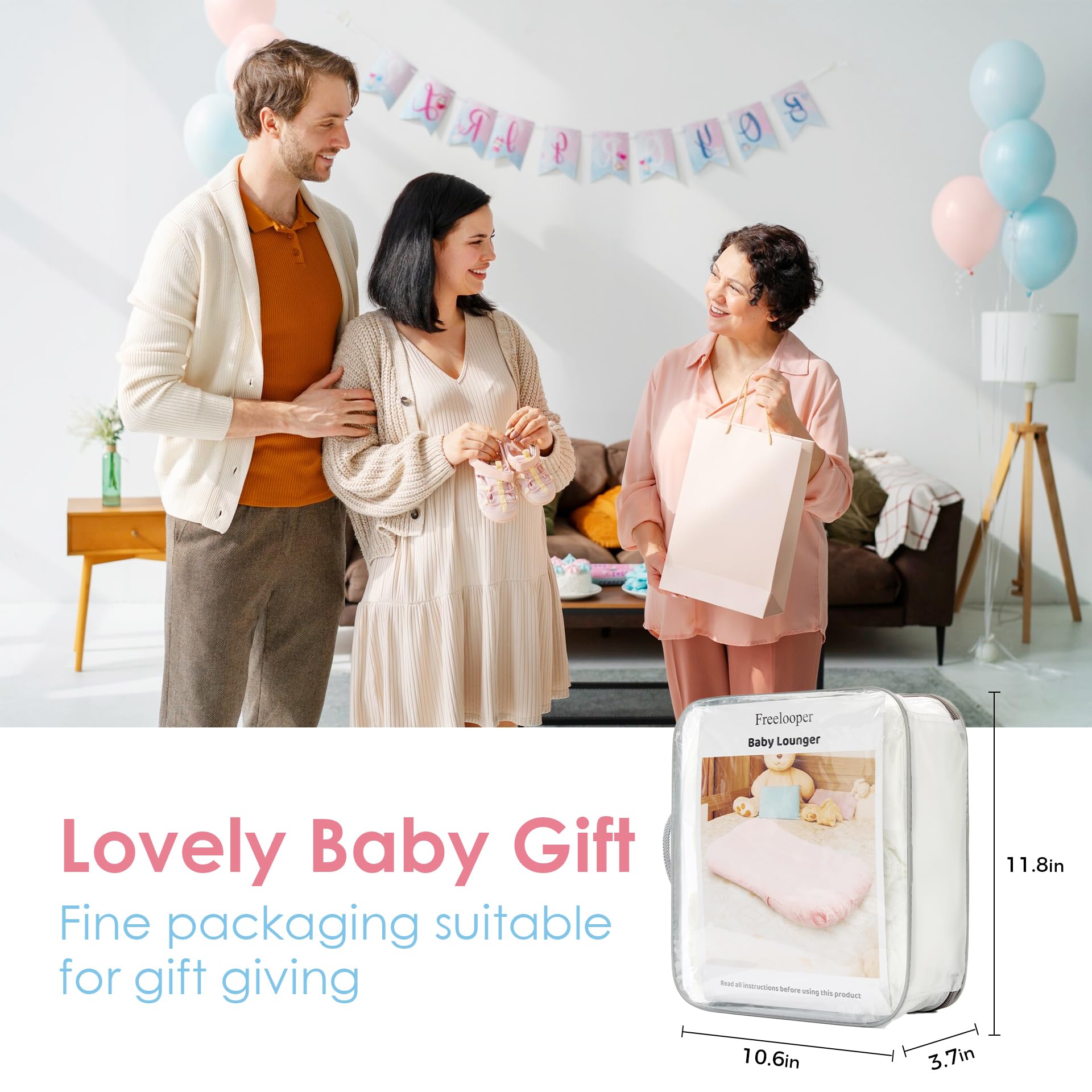 Freelooper Baby Lounger machine-washable for easy cleaning by busy parents.