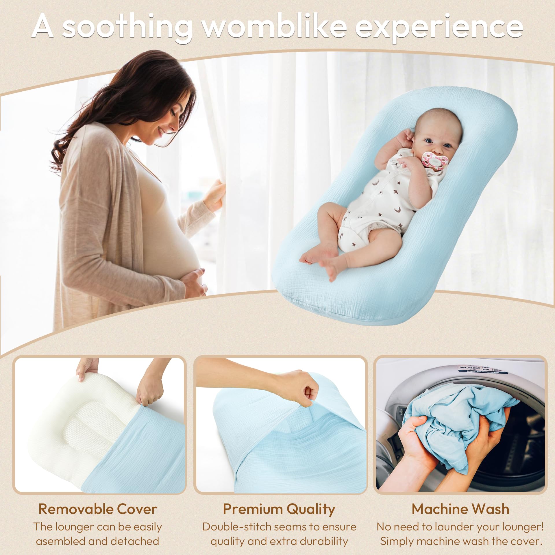 Freelooper Baby Lounger machine-washable for easy cleaning.