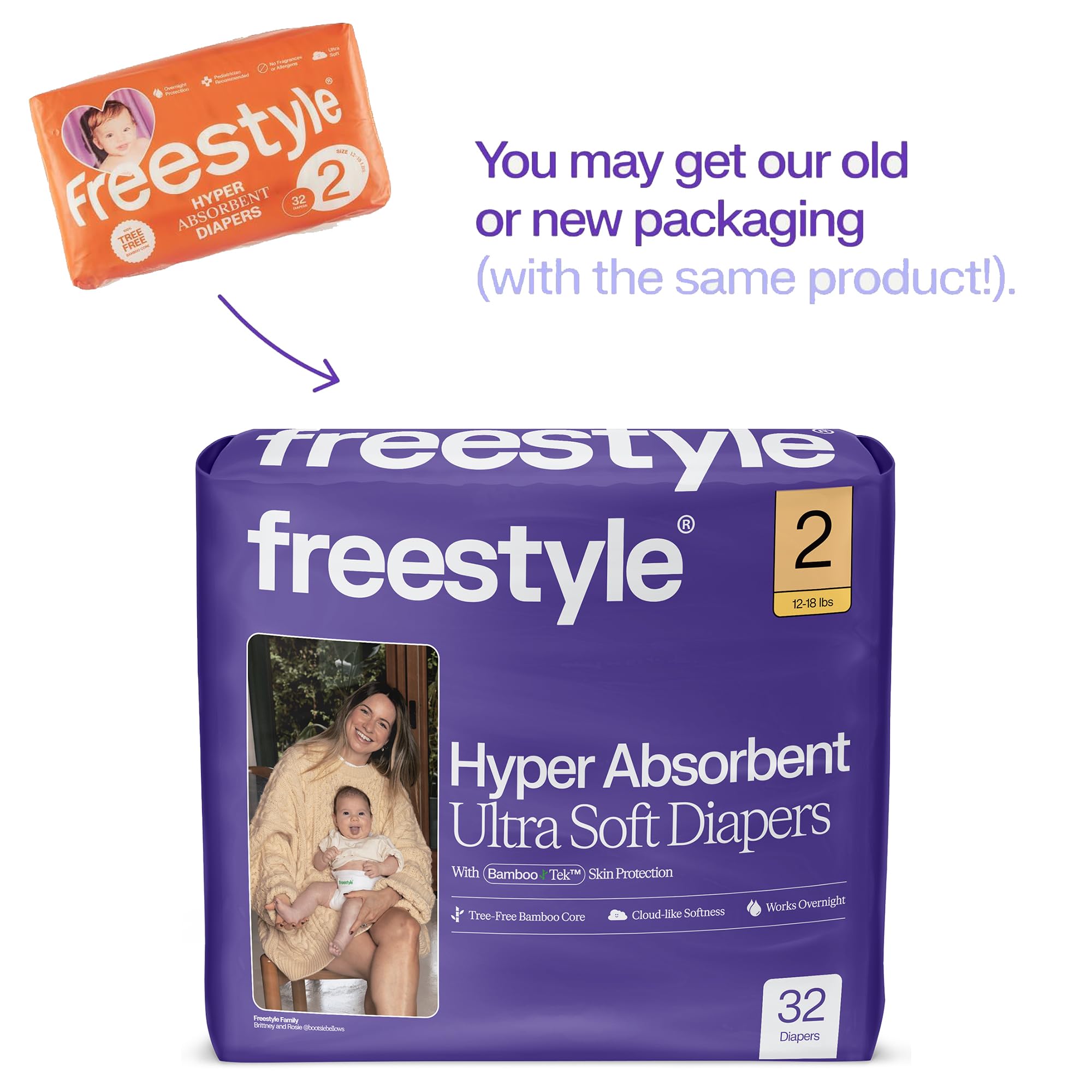 Freestyle BambooTek diapers size-2 ultra-soft inner liner protects sensitive skin.