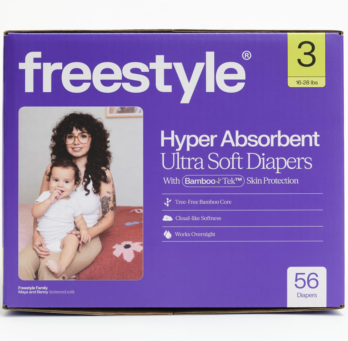 Freestyle BambooTek packaging showing 56-count box for easy stocking and planning.
