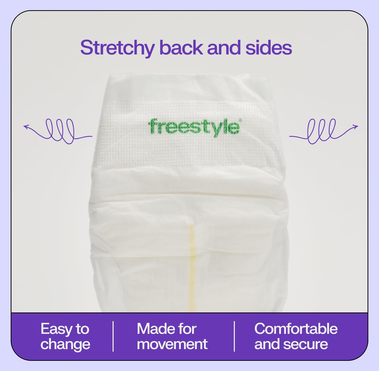 Freestyle BambooTek sensitive-skin diaper visual demonstrates toxin-free, allergen-free design.