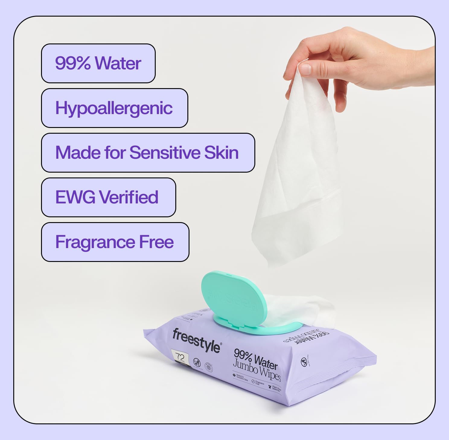 Freestyle Soft Jumbo Baby Wipes pack of 6 for convenient nursery storage
