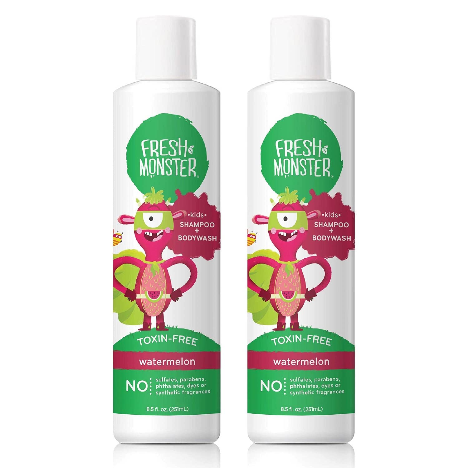 Fresh Monster watermelon bottle for gentle, refreshing kids' bath.