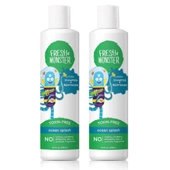 Fresh Monster Ocean Splash 2in-1 bottle offers gentle, toxin-free head-to-toe cleansing for kids.