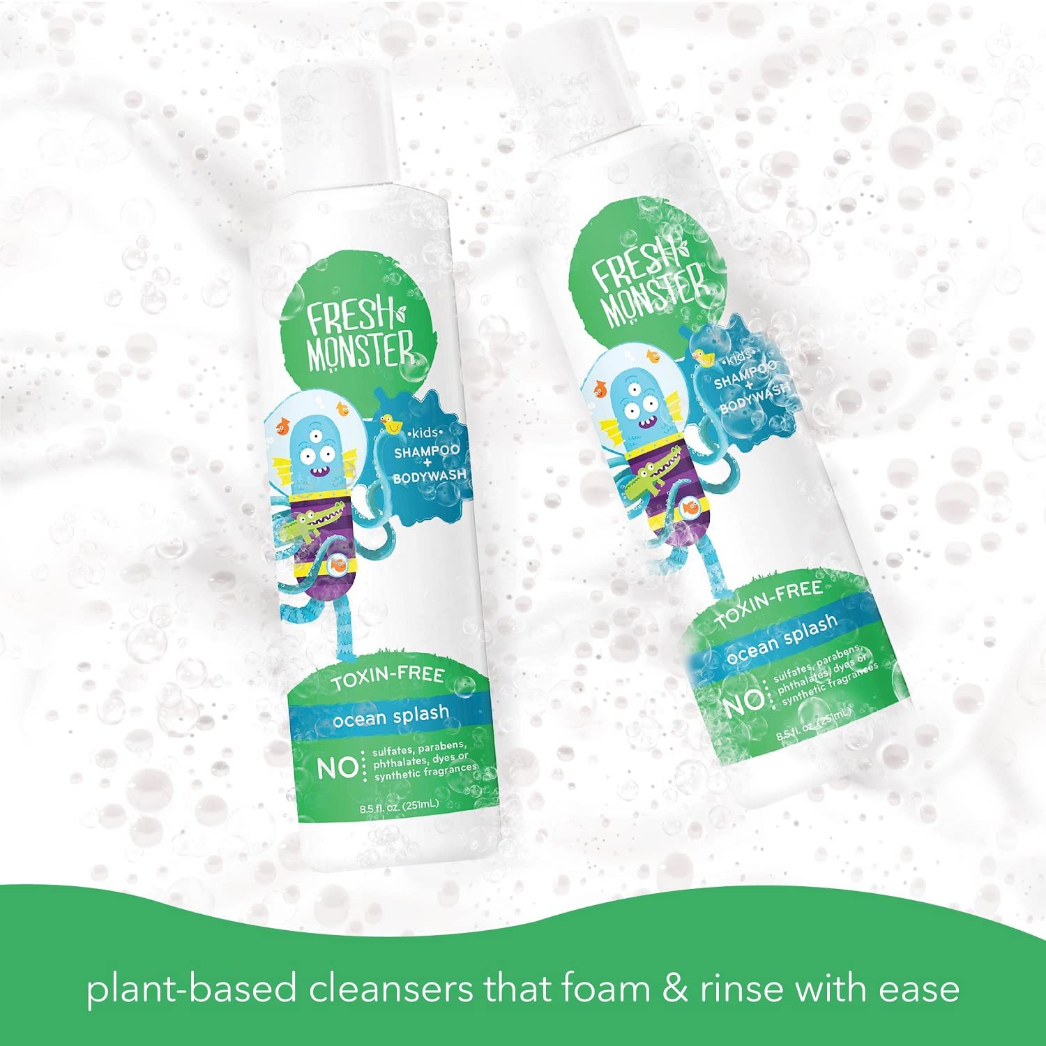 Fresh Monster plant-based-ingredients-icons signal natural, sulfate- and dye-free formulation.