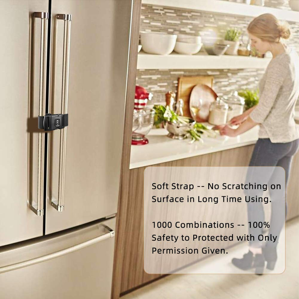 FresherAcc Fridge Lock Latch adjustable guard fits French doors for flexible protection
