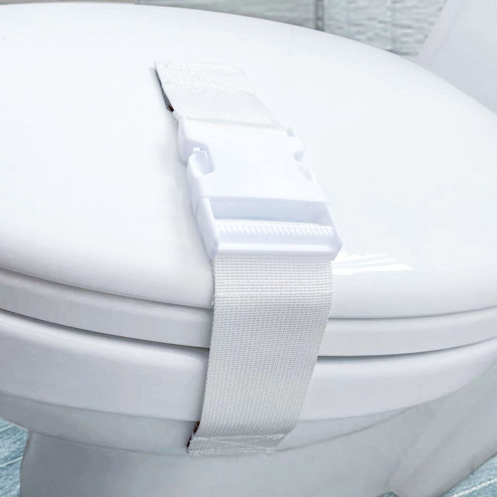 FresherAcc clean white finish blends with bathroom décor on a standard toilet.