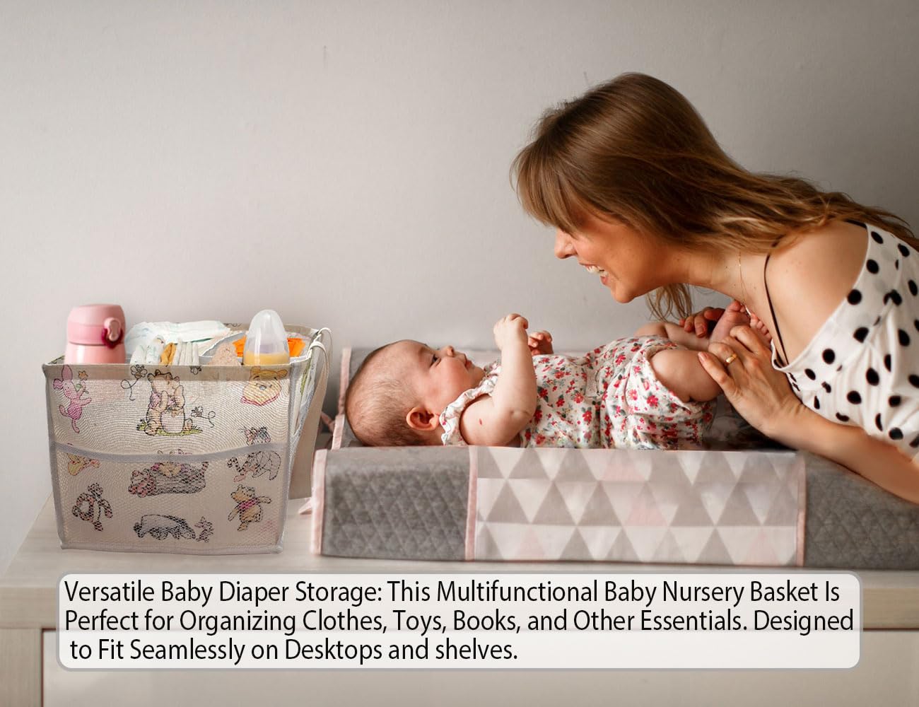 FresherAcc Winnie diaper caddy changing table setup keeps nursery organized.