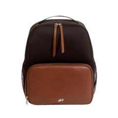 Freshly Picked breast pump backpack front-compartment view for organized on-the-go pumping.