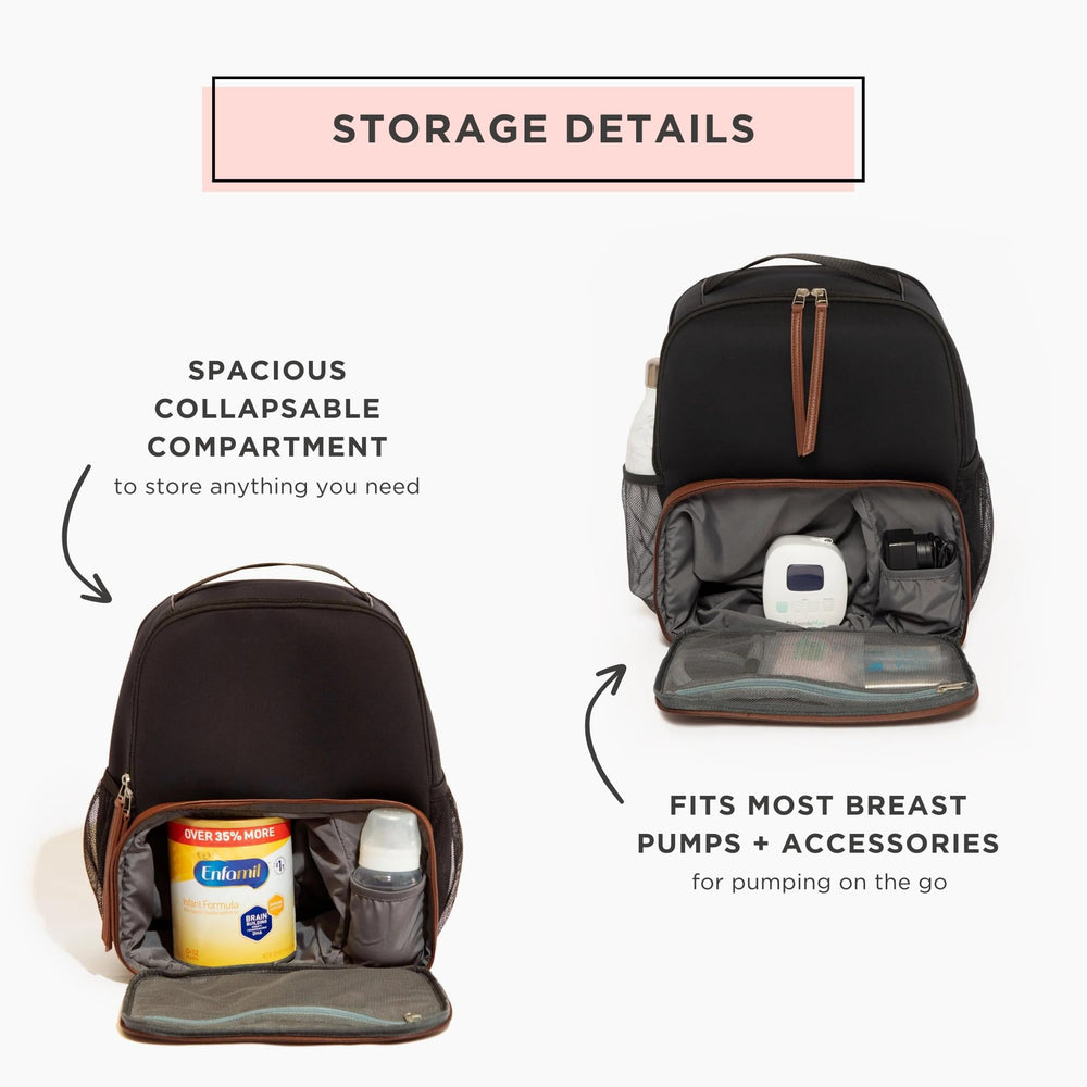 Freshly Picked breast pump backpack tech pocket fits tablets up to 15 inches.