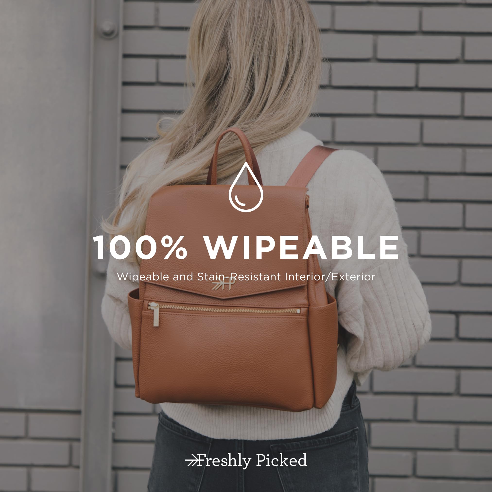Freshly Picked Mini Classic cognac bag feet provide stability