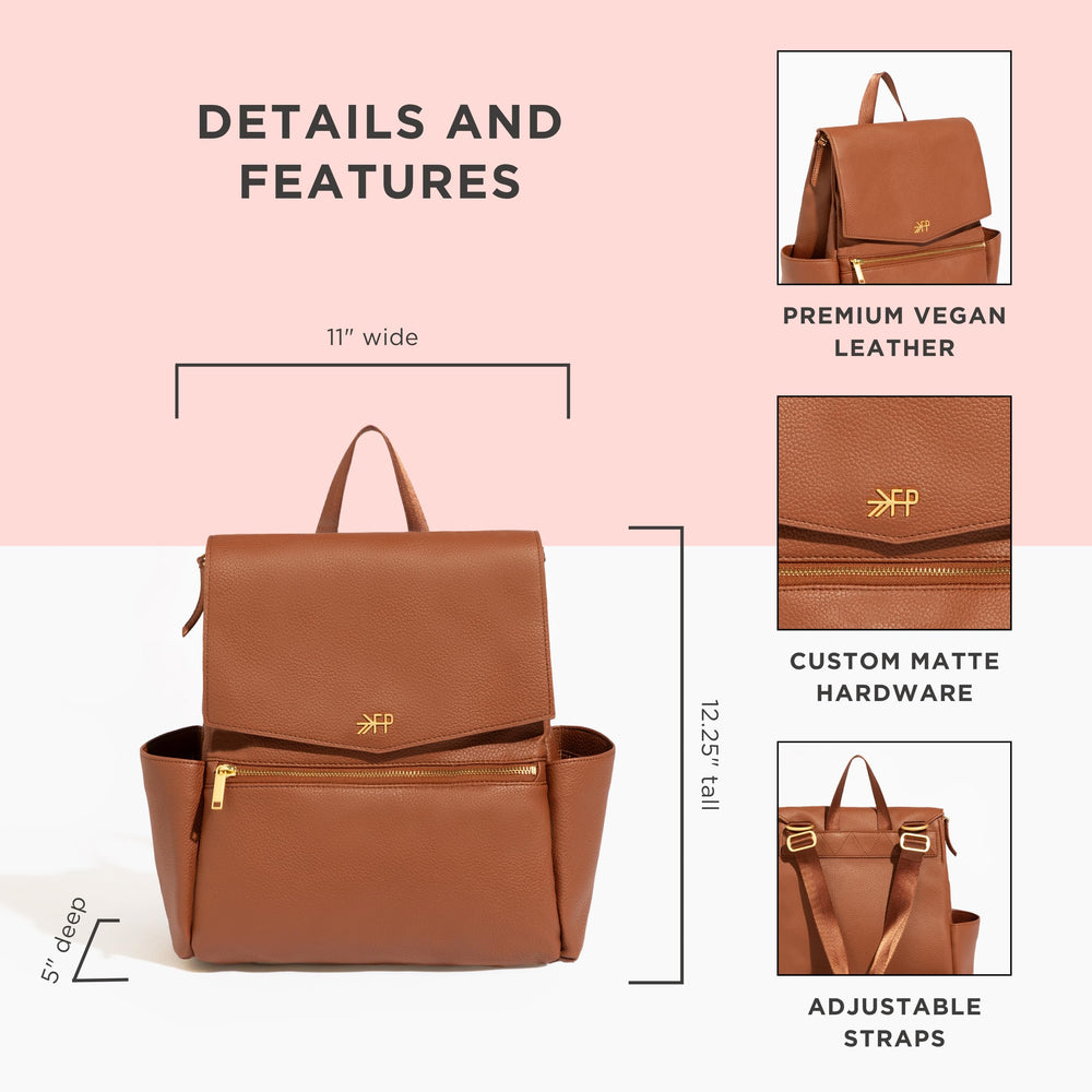 Freshly Picked Mini Classic cognac interior open view shows eight-pocket layout