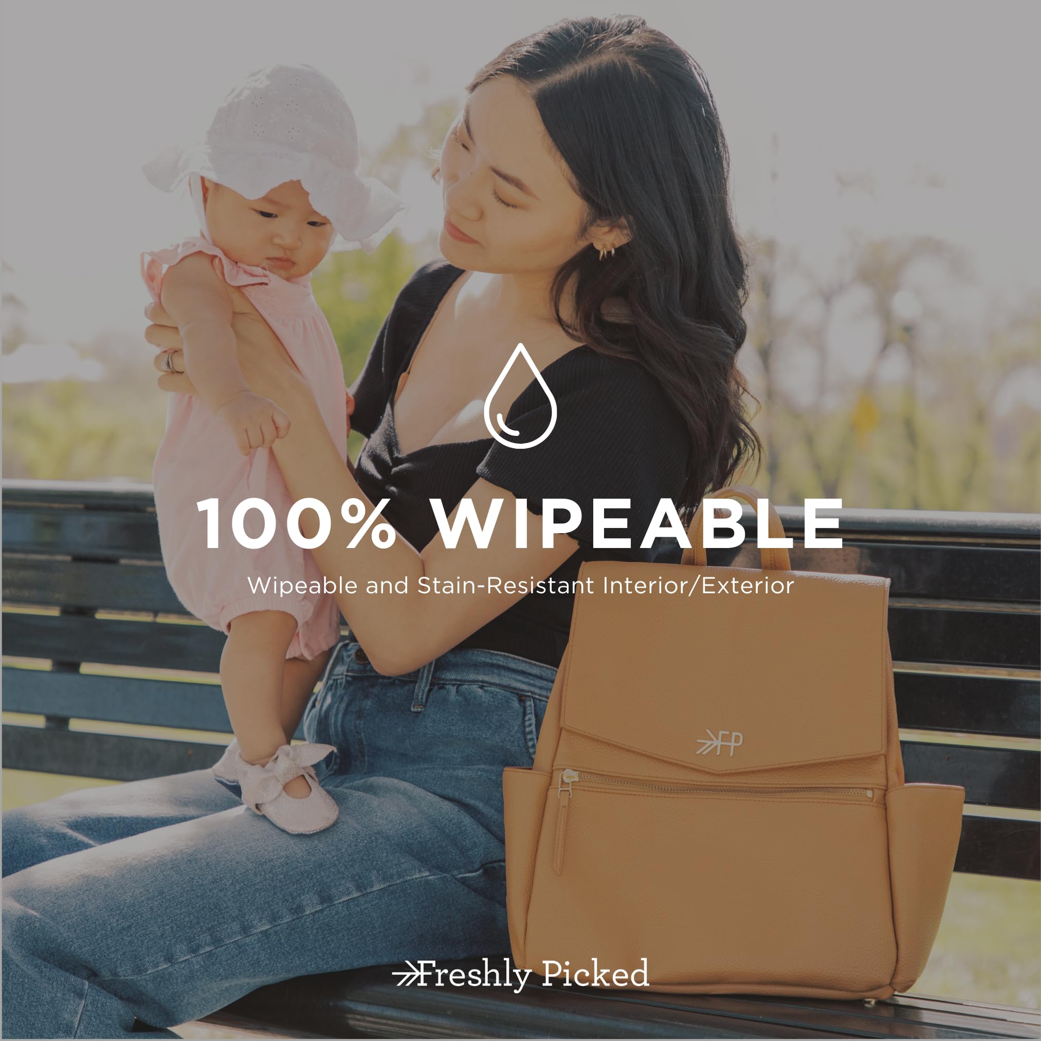 Dimensions of Freshly Picked Mini Classic Diaper Bag Backpack showing compact, travel-ready size.