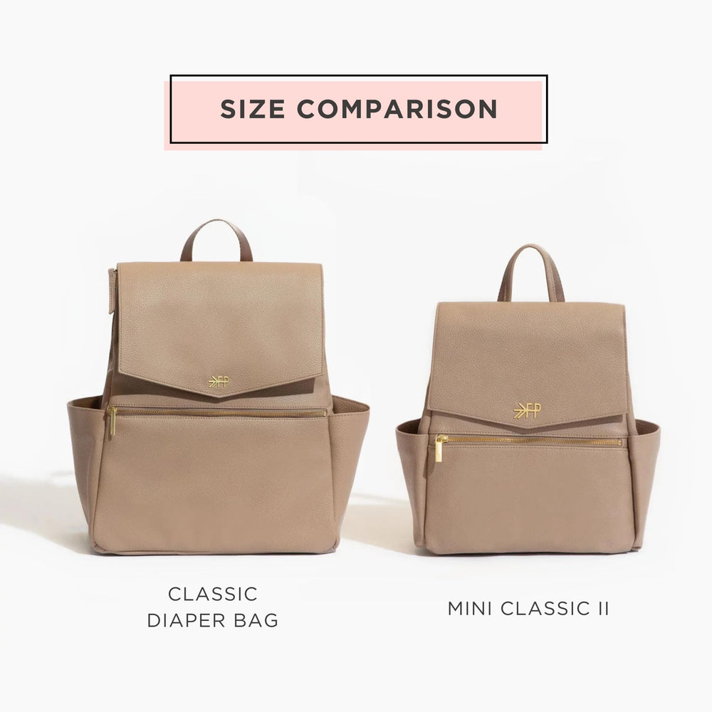 Freshly Picked Mini Classic Diaper Bag Backpack metal feet provide stability on surfaces
