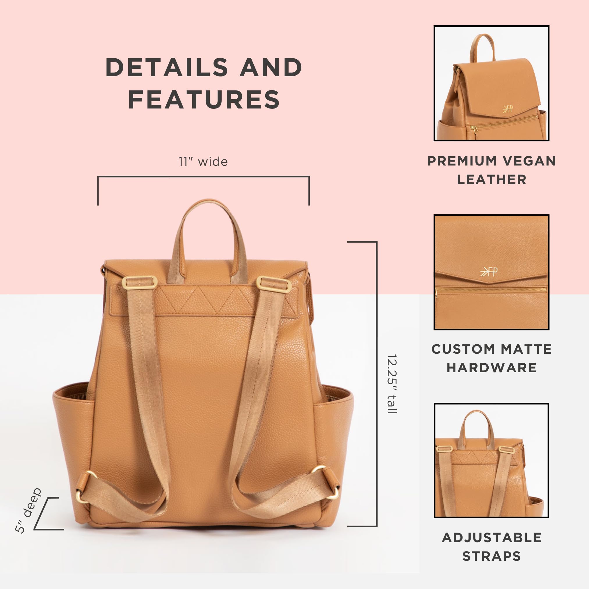 Side pocket of Freshly Picked Mini Classic Diaper Bag Backpack for bottles or small items.