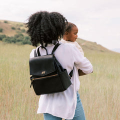 Freshly Picked Mini Classic Ebony wipeable vegan leather close-up for easy cleaning.