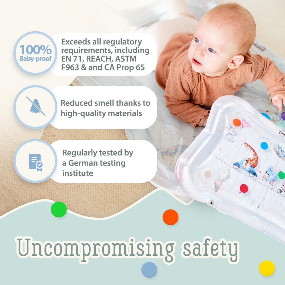 Freudeskind premium water play mat XXL colorful-design features Montessori-inspired colors for visual interest