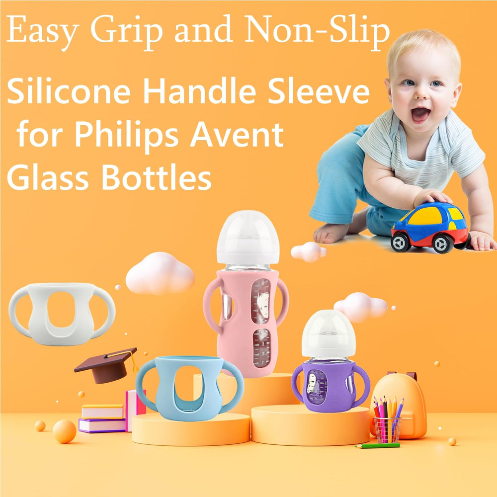 Frezonika Avent drop-protection sleeve on glass bottle during travel