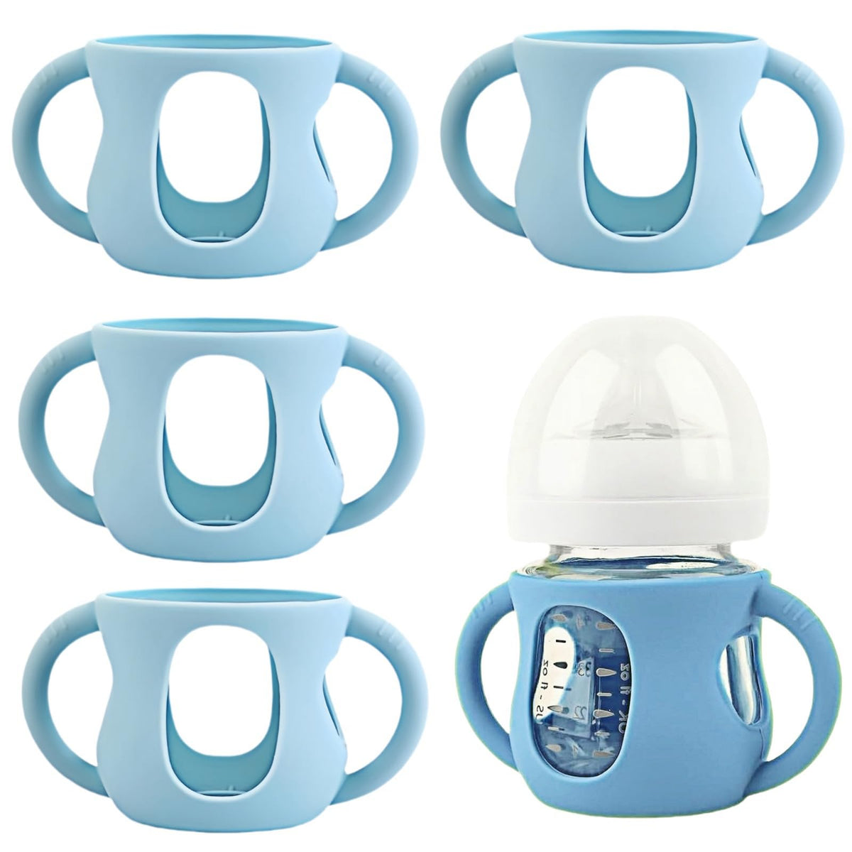 Frezonika Avent light-blue silicone sleeve on bottle providing drop protection