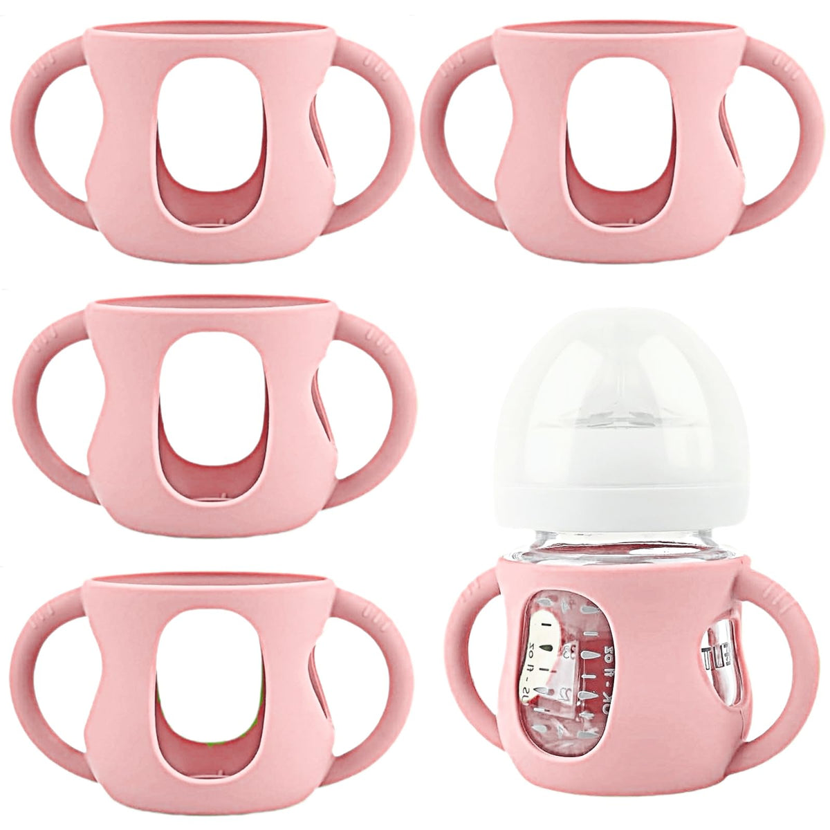 Frezonika silicone sleeve on Avent 4oz pink bottle for improved grip and protection