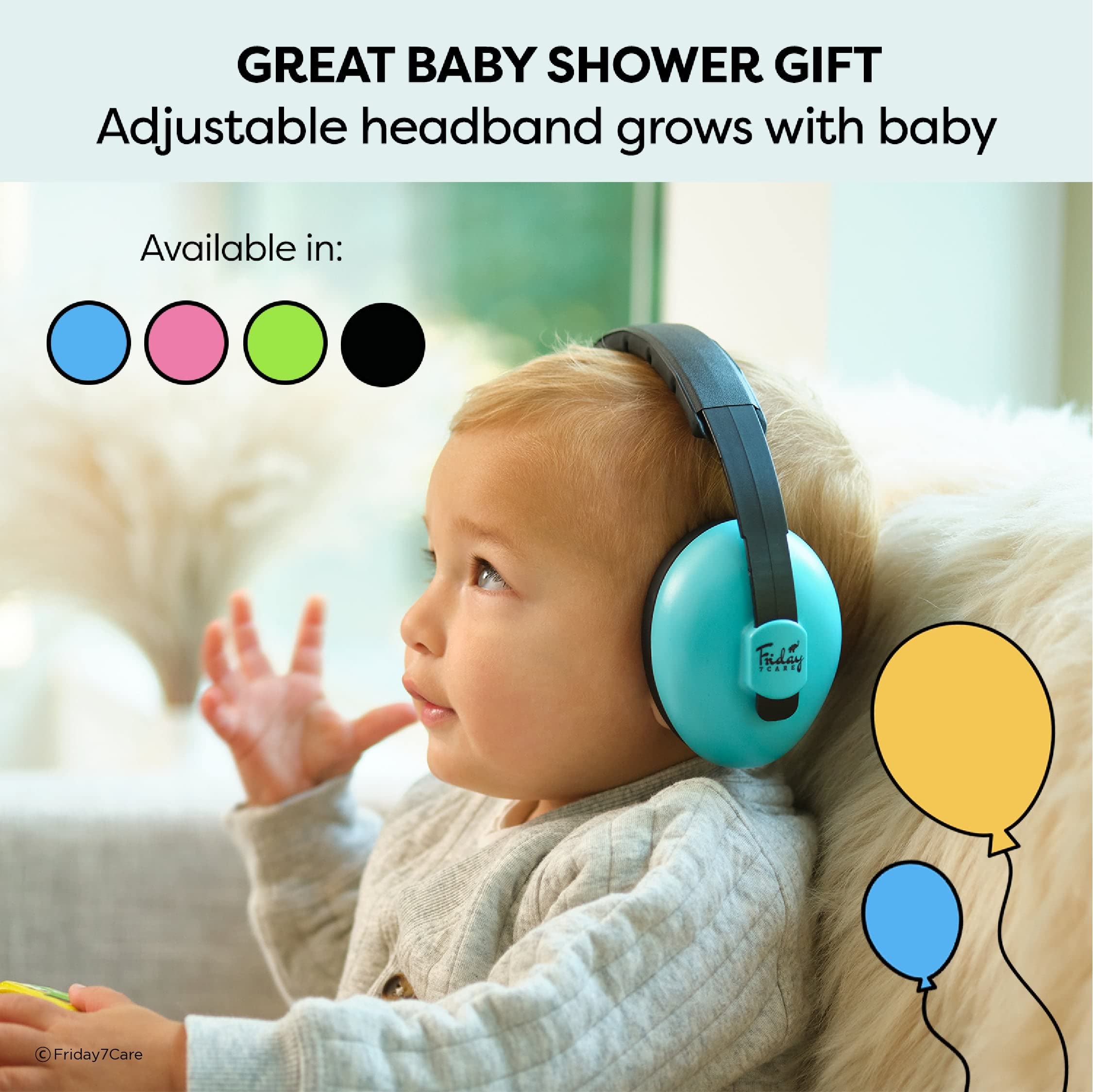 Friday 7Care baby headphones used during car ride or stroller time.