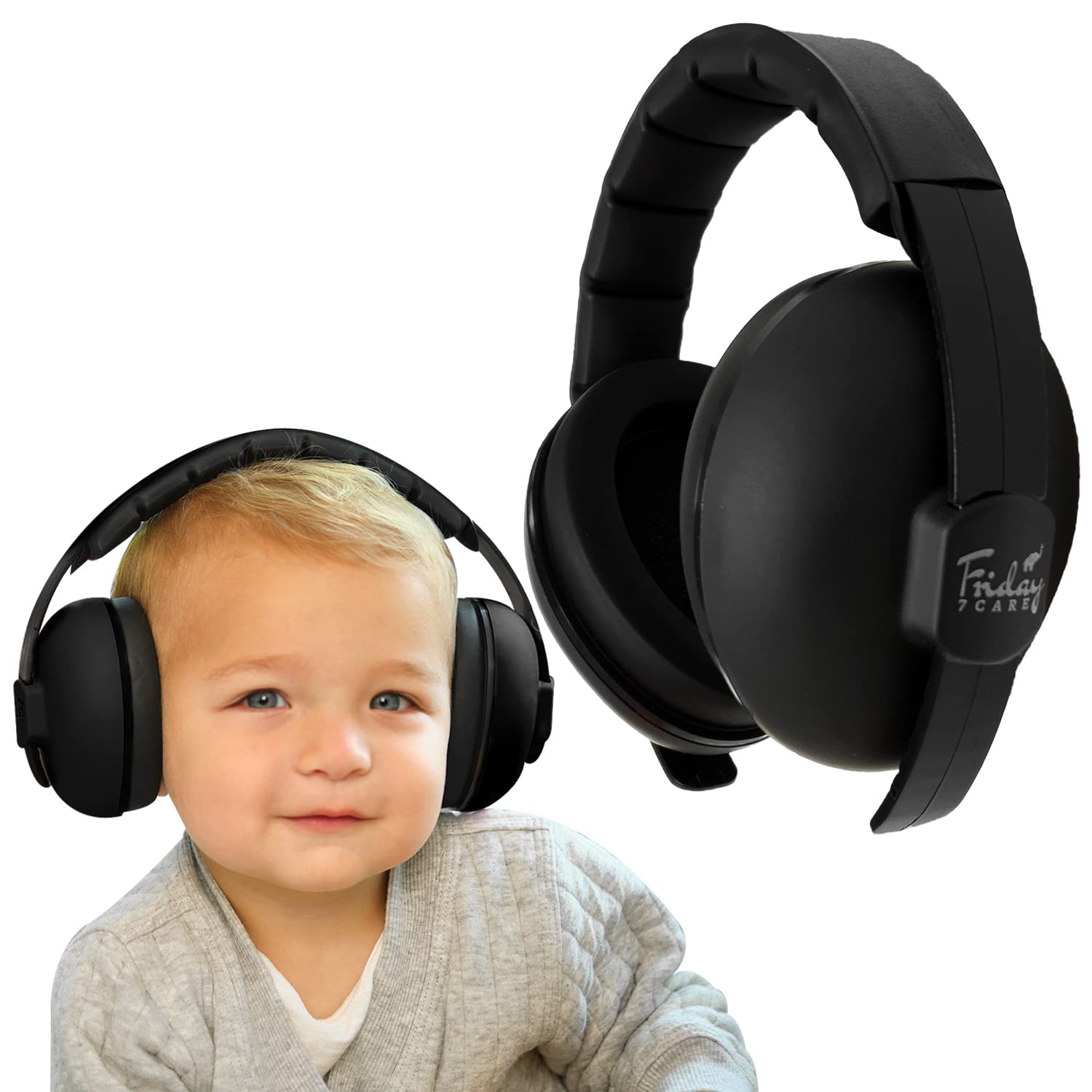 Friday 7Care baby headphones front view in black for gentle hearing protection on the go