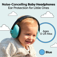 Friday 7Care headphones with adjustable headband in blue for growing infants.