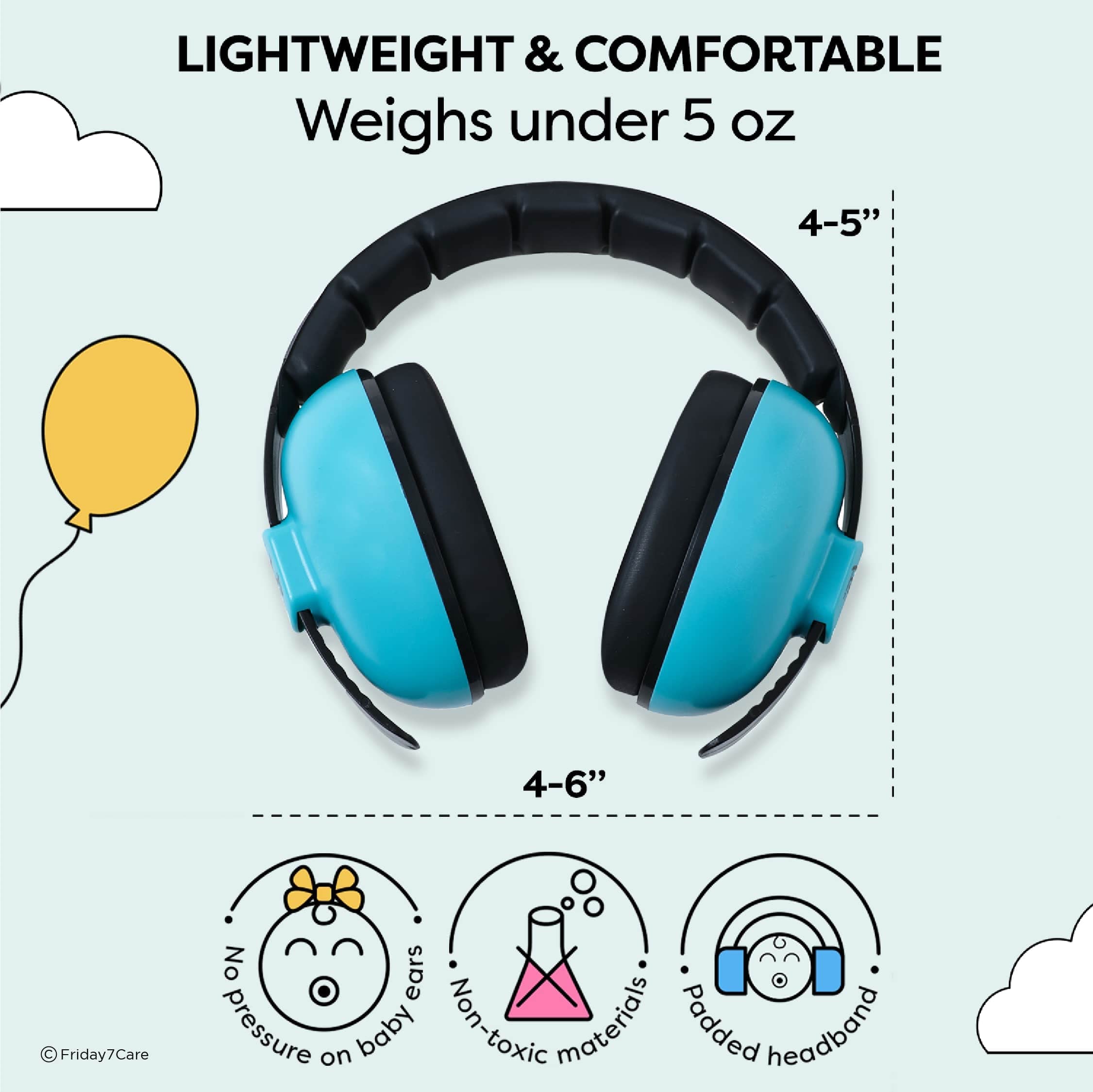 Friday 7Care blue headphones with soft cushioned earcups for comfort.
