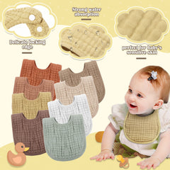 Frienda 6-layer cotton muslin bib with adjustable snap for a secure fit.