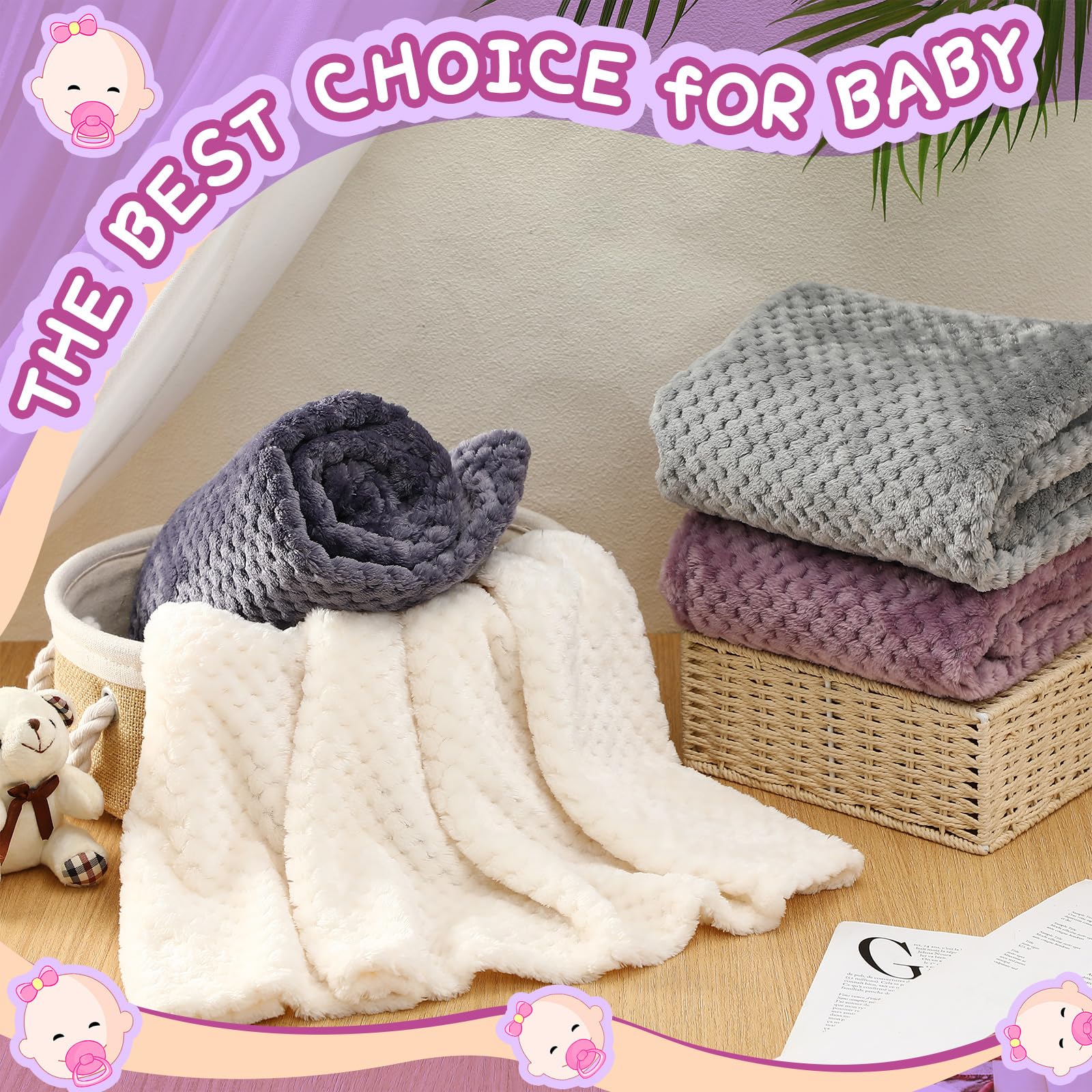 Frienda baby blanket 32x24 purple compact for travel and quick changes on the go.