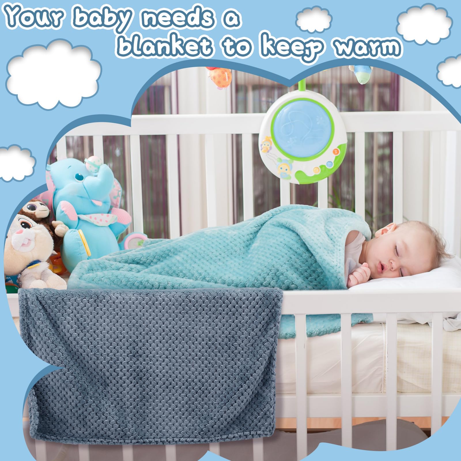 Frienda baby fuzzy blanket blue-green machine washable for quick cleaning.