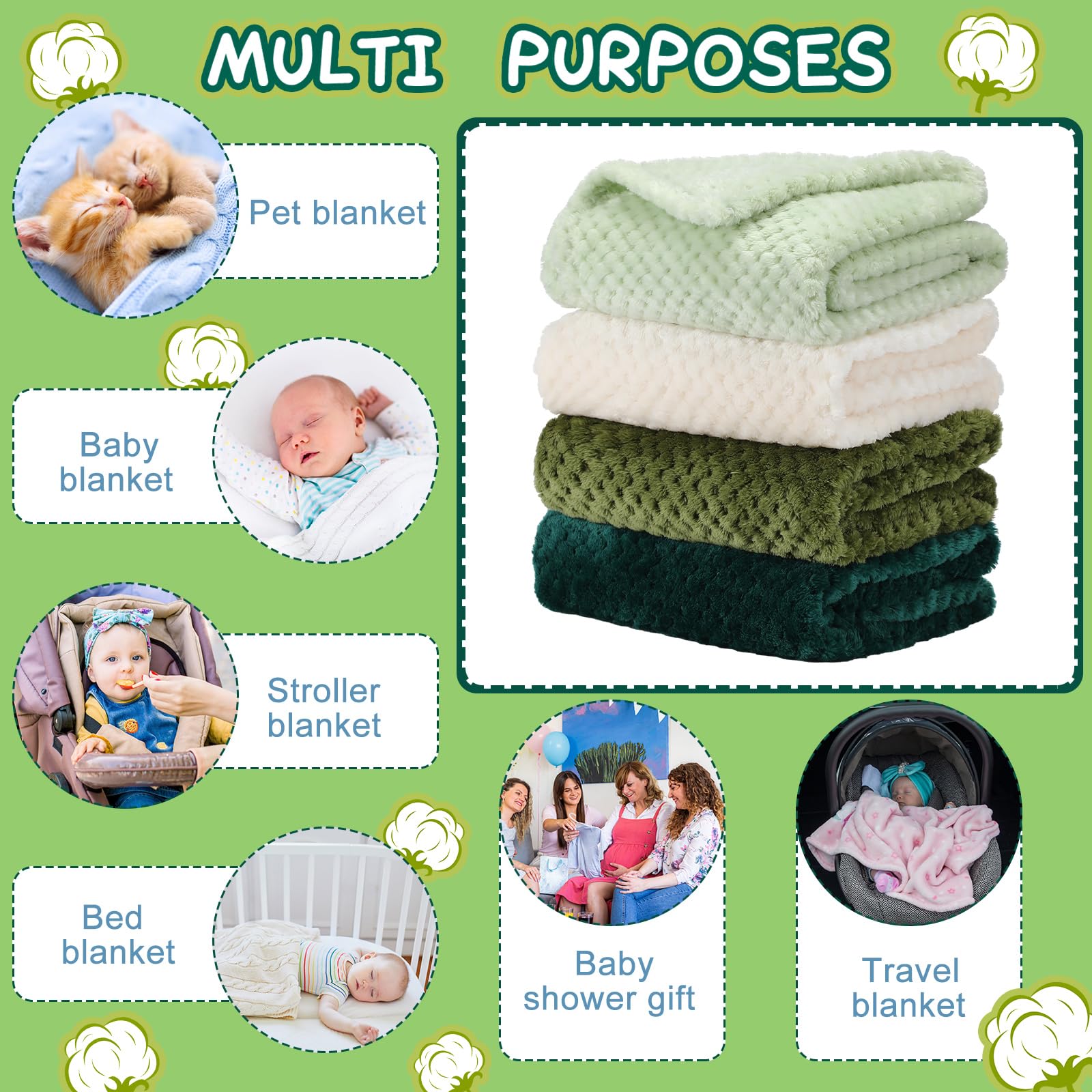 Frienda baby fuzzy blanket green in stroller on the go warmth