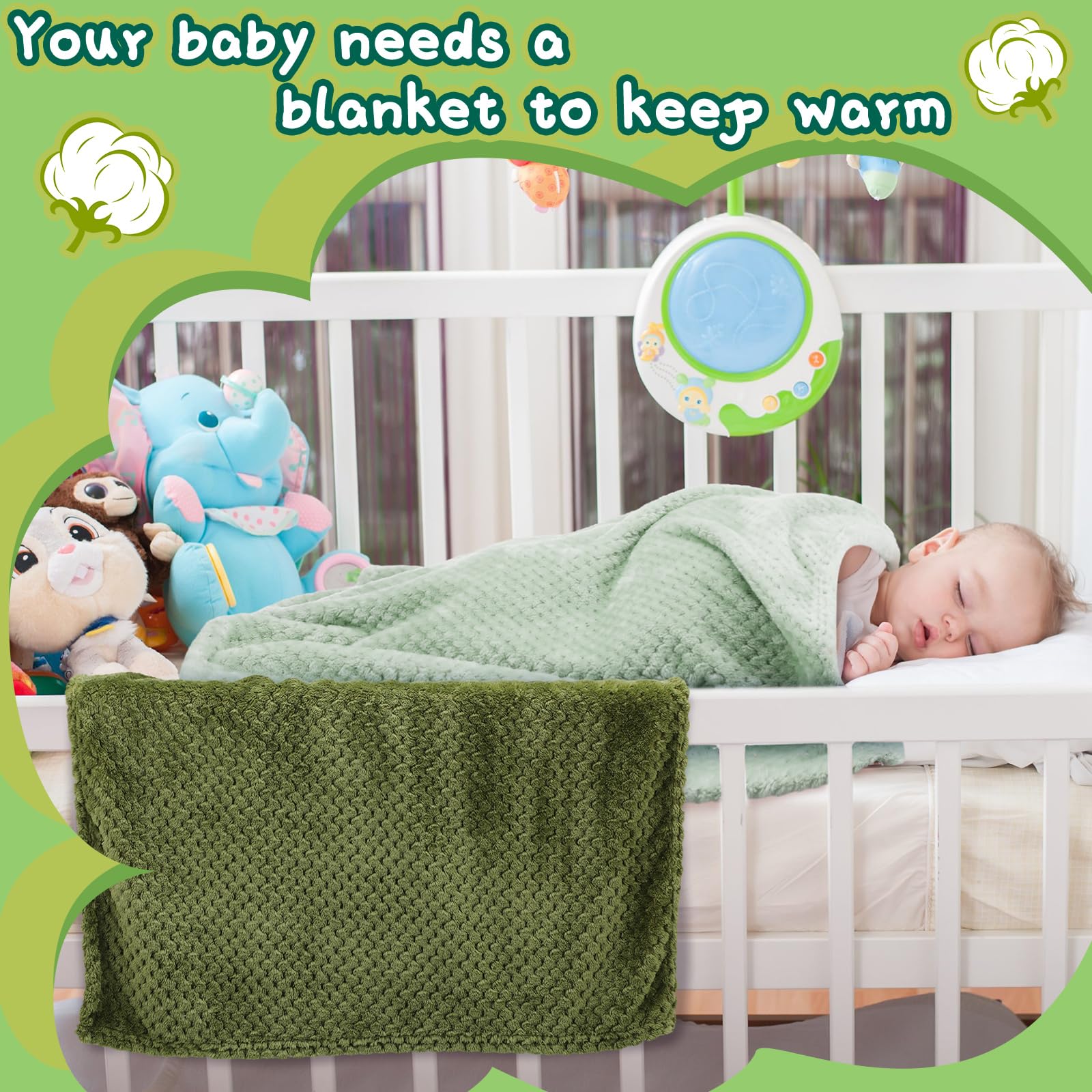 Frienda baby fuzzy blanket green washable for easy care