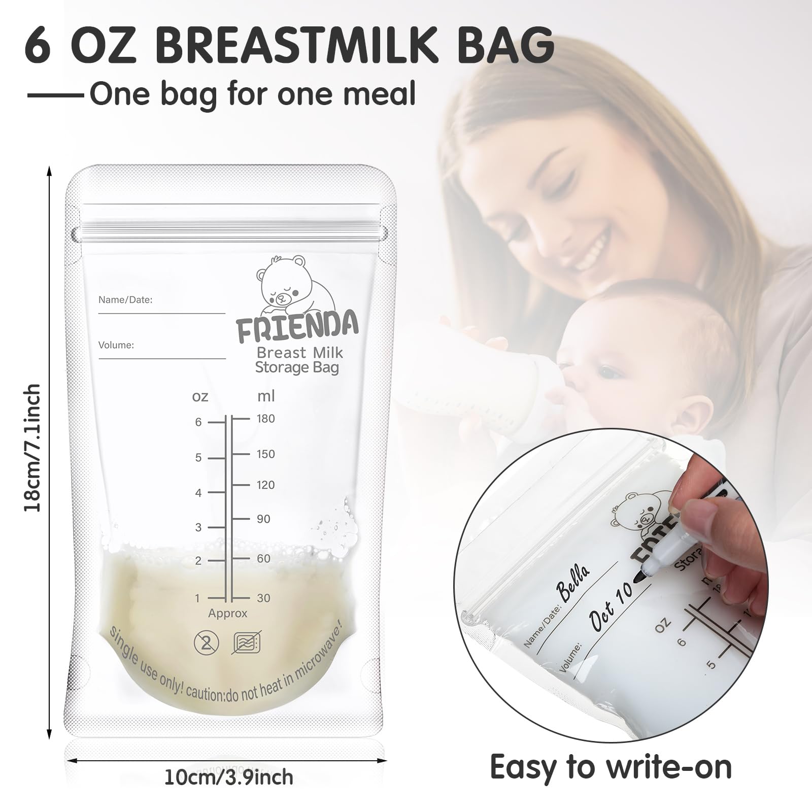 Frienda breastmilk bags feature a double seal to prevent leaks during storage.