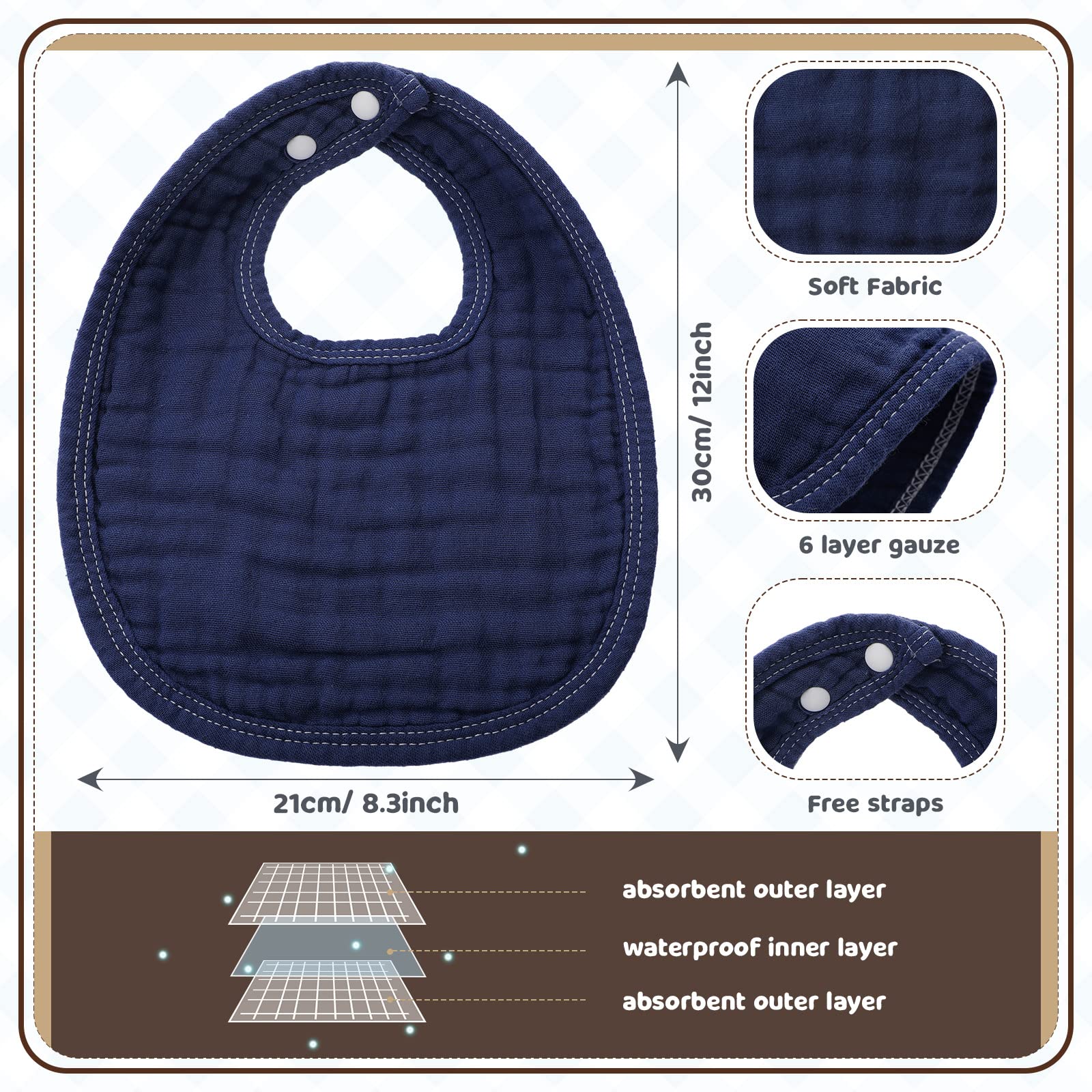 Frienda muslin bibs 6 layers provide enhanced absorption for drool and spills.