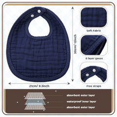Frienda muslin bibs 6 layers provide enhanced absorption for drool and spills.