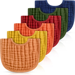 Frienda muslin bibs six-pack in bright colors for everyday feeding and drool