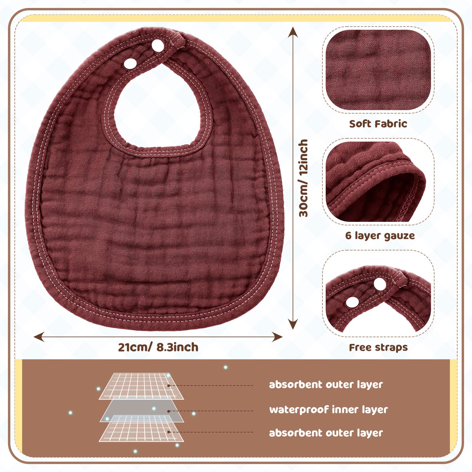 Frienda muslin bibs 6 layers closeup showing thick absorbency.