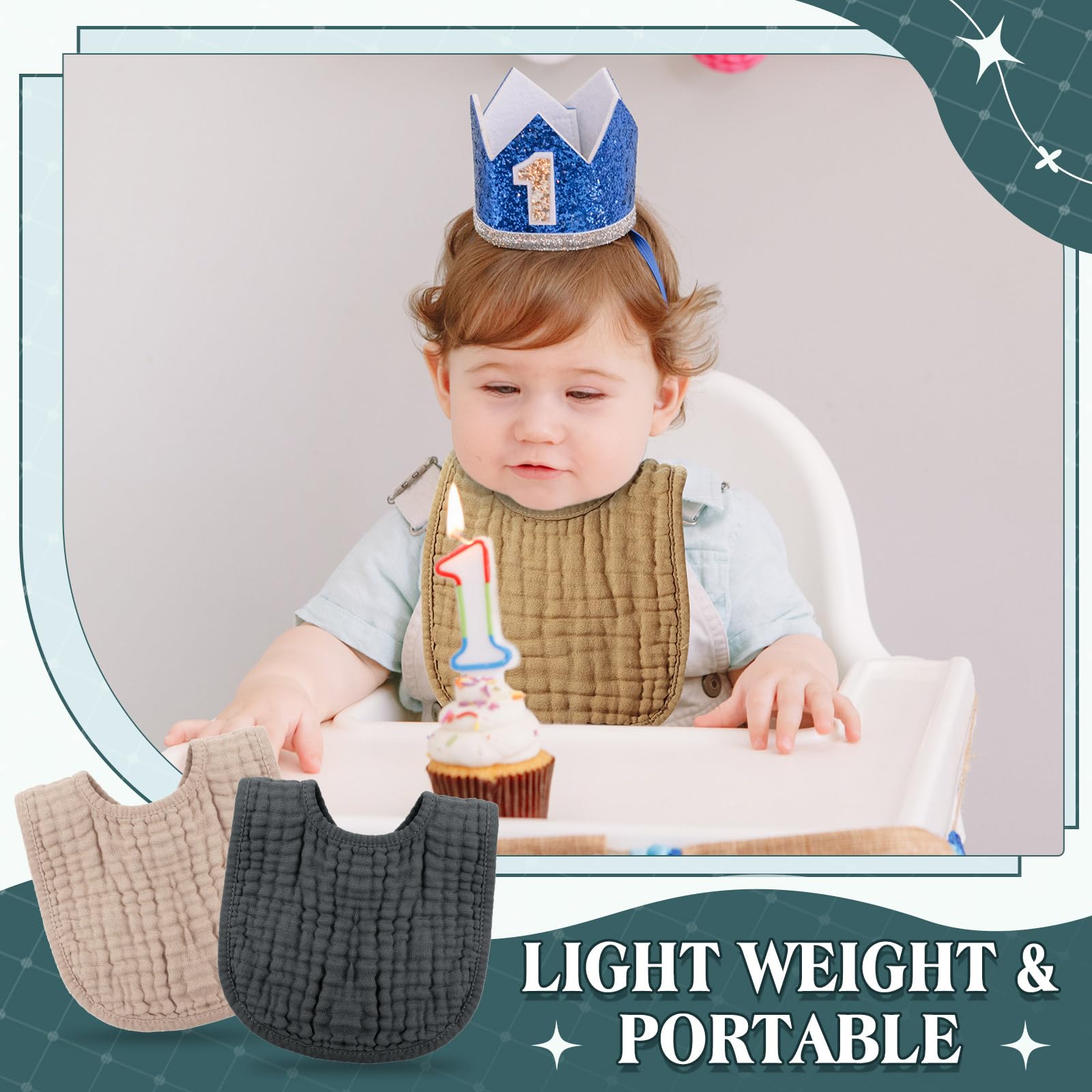 Frienda muslin bibs multiuse image emphasizes burp cloth and changing pad use.