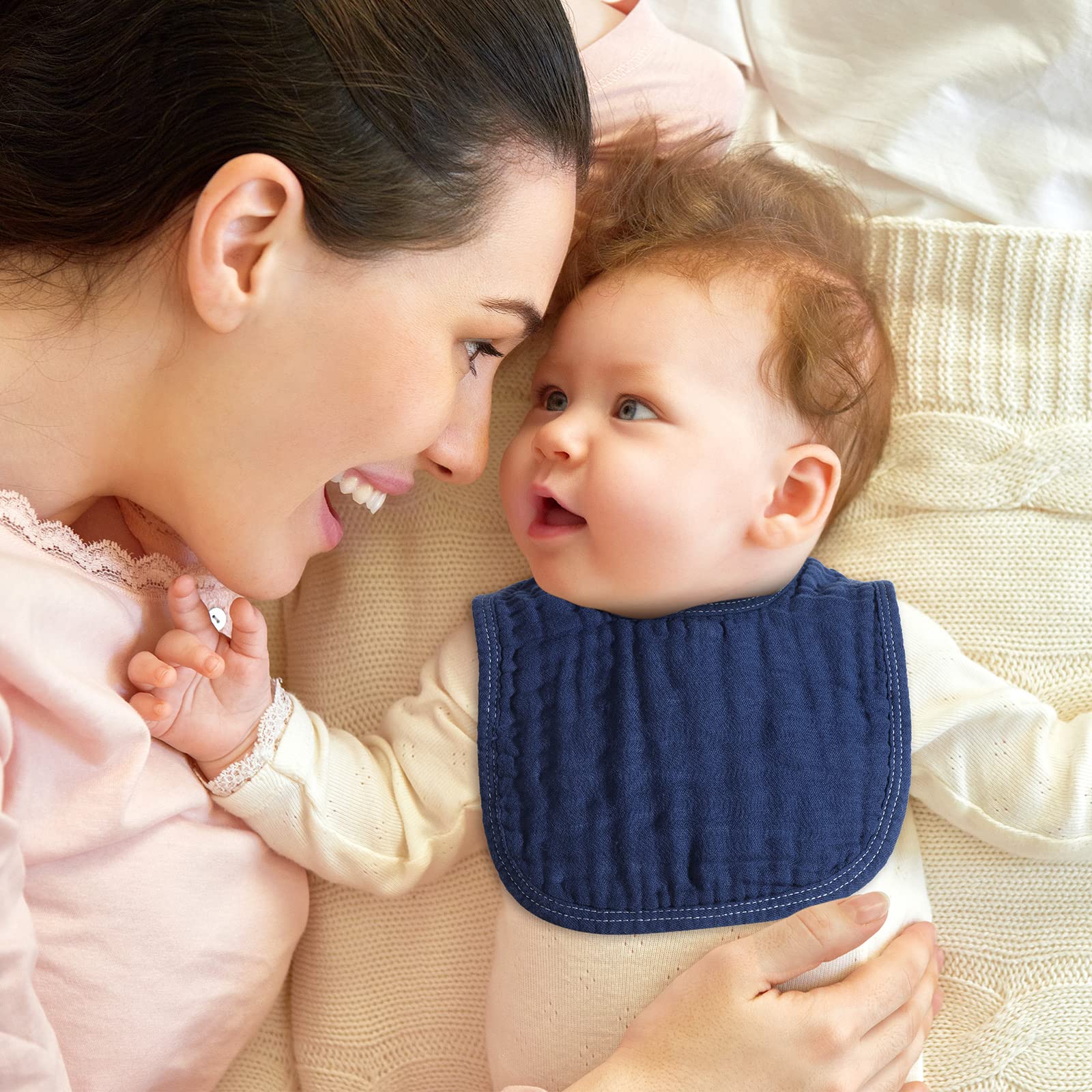 Frienda muslin bibs packaged in color stack ready for daily use with baby