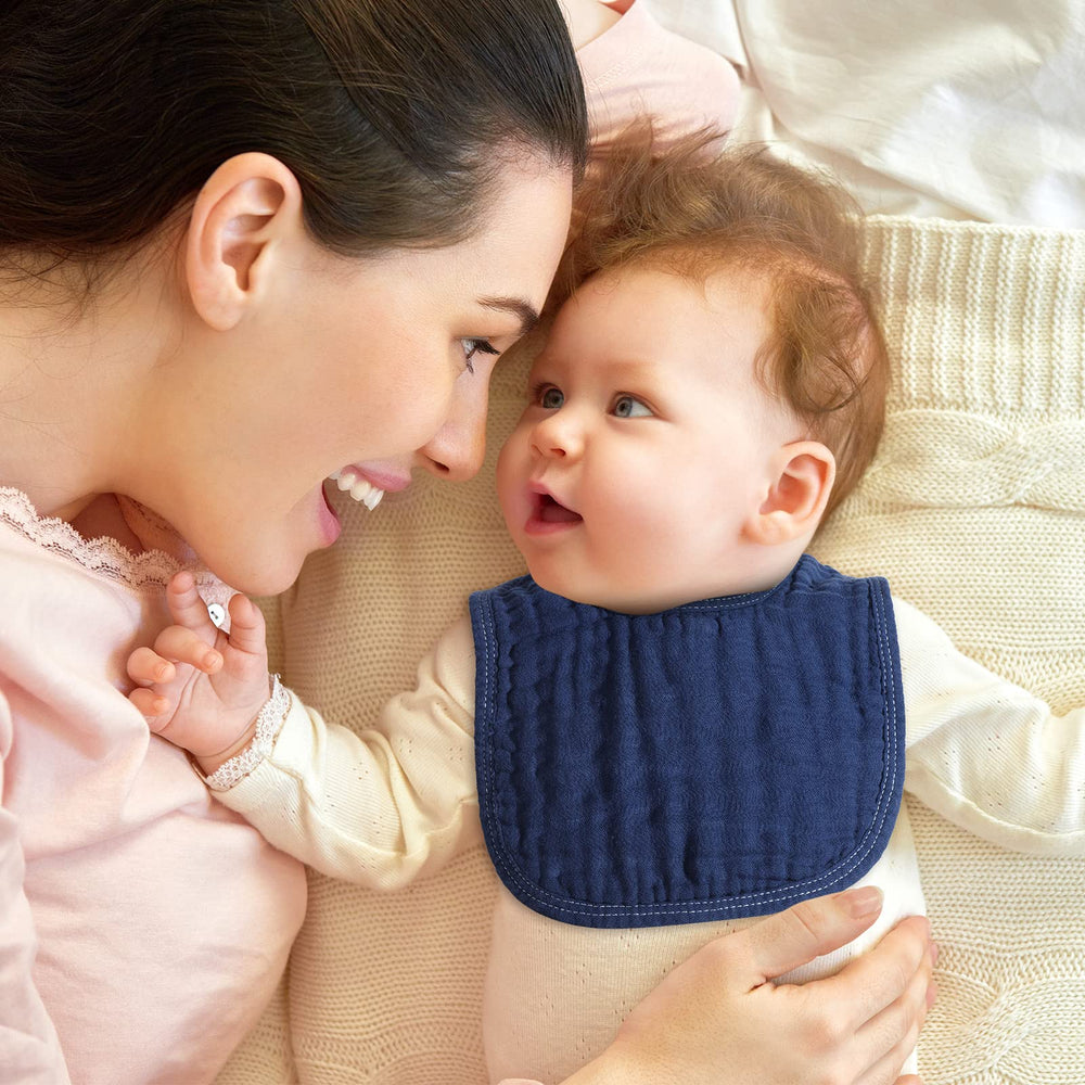 Frienda muslin bibs packaged in color stack ready for daily use with baby
