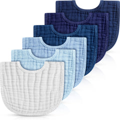 Frienda muslin bibs six-pack flatlay shows soft cotton texture for gentle baby skin