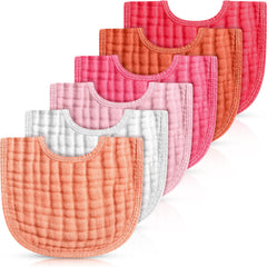 Frienda pink-series muslin bibs six-pack showing soft cotton for baby's comfort.