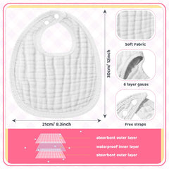 Frienda pink-series muslin bibs close-up highlights six-layer absorbent design.