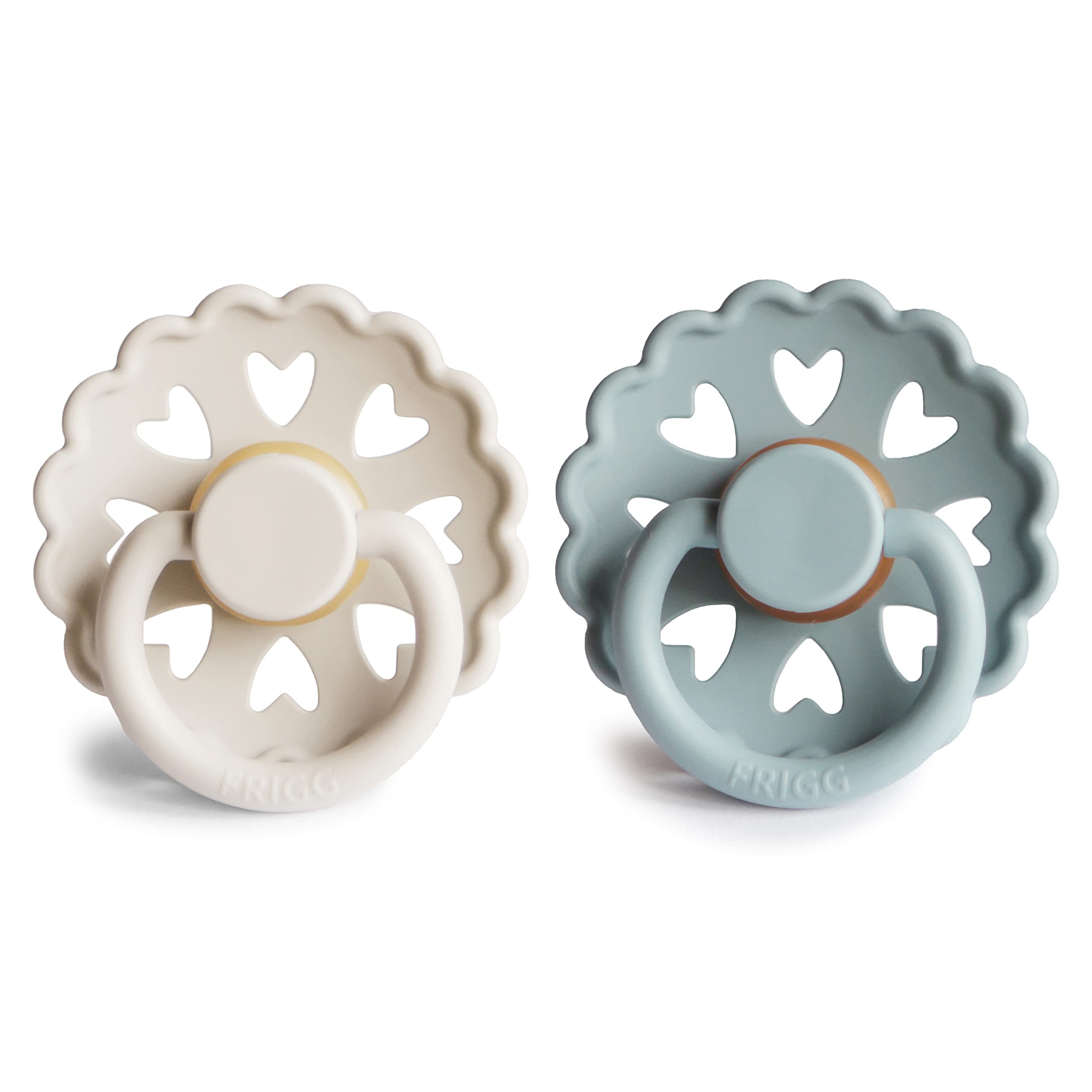FRIGG Andersen Fairytale pacifier cream-stone blue side view with comfortable grip for tiny hands