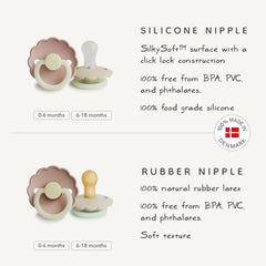FRIGG Daisy outward-curve design keeps pacifier off baby's skin for comfort.