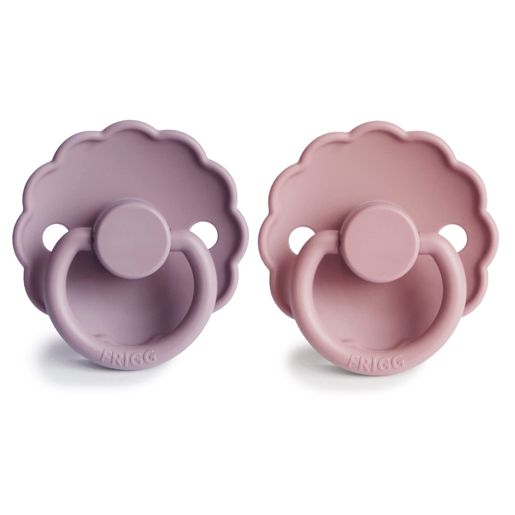 FRIGG Daisy pacifier front view showing compact shield and soft nipple.