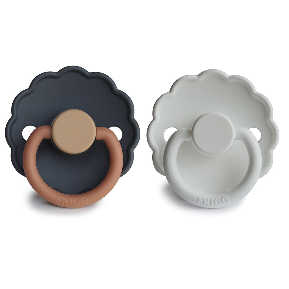 FRIGG Daisy SilkySoft outward-curve pacifier design keeps skin comfortable