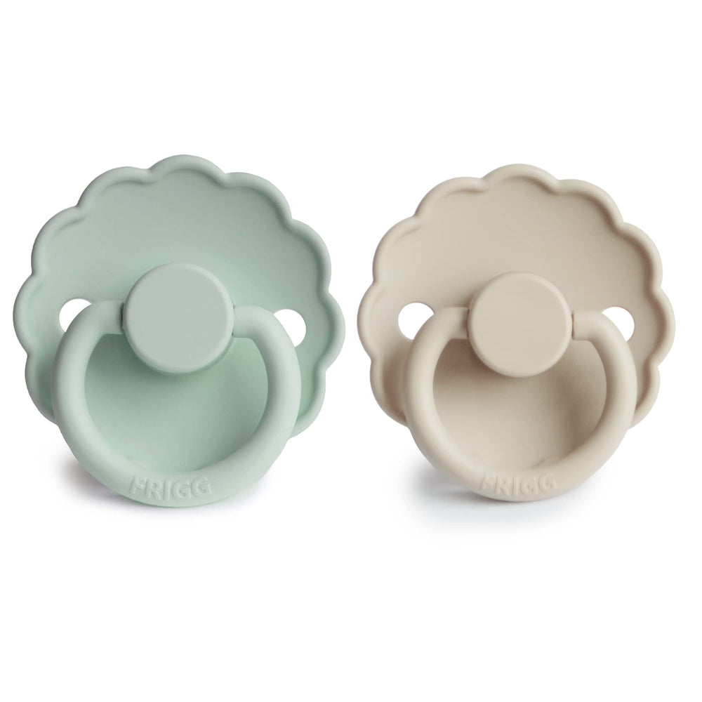 FRIGG Daisy SilkySoft pacifier seafoam-cream color for soothing comfort.